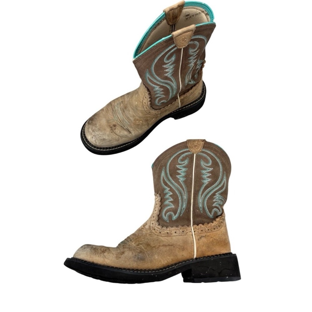 Ariat Fatbaby Brown Turquoise Leather Western Cowboy Boots Womens Size 8